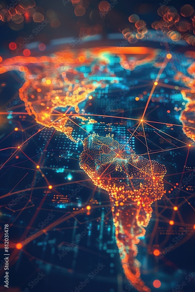 Aufkleber a map of the world with glowing lines, suitable for technology and travel concepts