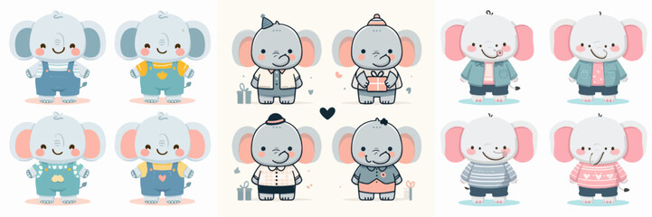 vector set of cute animals standing wearing clothes