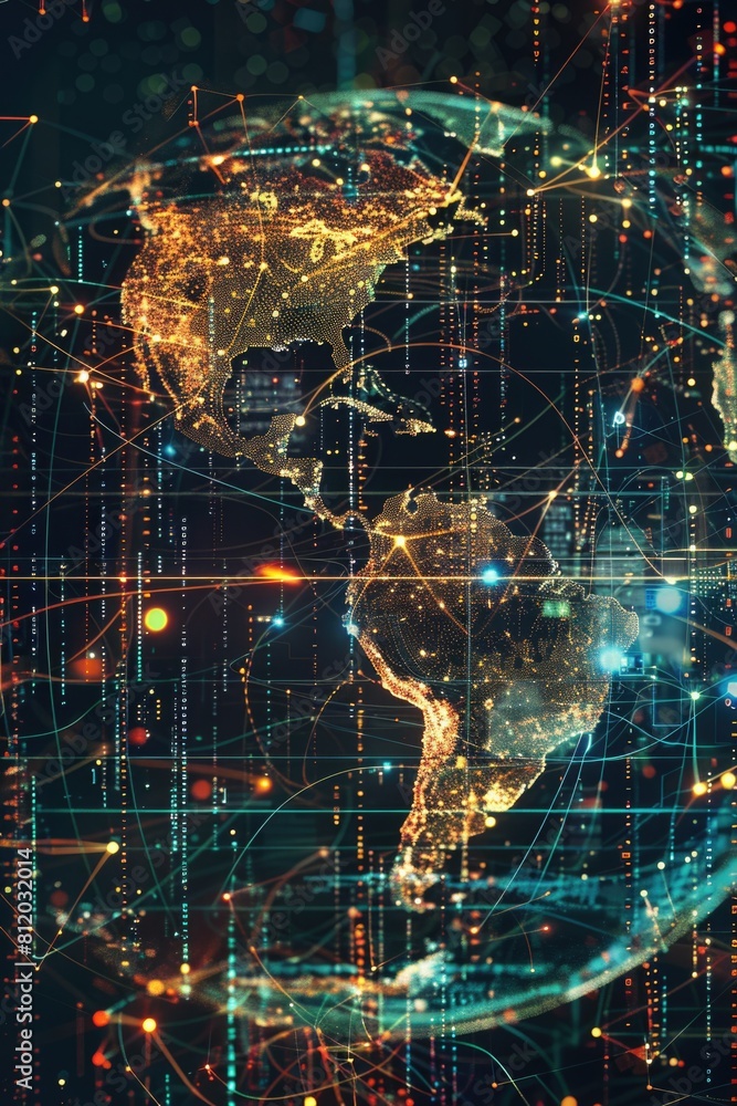 Poster Digital image of the earth with lines and dots, suitable for technology concepts