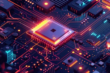 Fototapeta premium Detailed view of a computer circuit board. Suitable for technology concepts