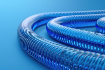 Close up of a blue hose on a blue surface. Suitable for industrial and plumbing concepts