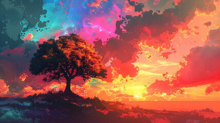 Dynamic Digital Art Tutorial: Capturing Dusk with a Single Silhouetted Tree