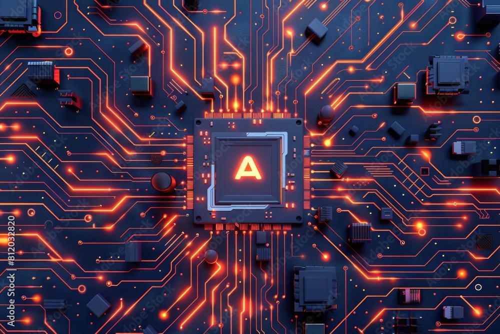 Poster a circuit board with the letter 
