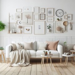 living room with a template mockup poster empty white and With Couch And Coffee Tables image art attractive harmony lively.