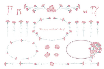 ピンクのカーネーションのベクターイラストセット