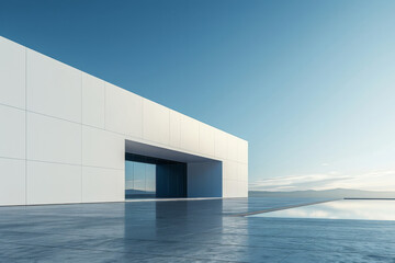 Modern buildings by the lake. Empty architectural background.