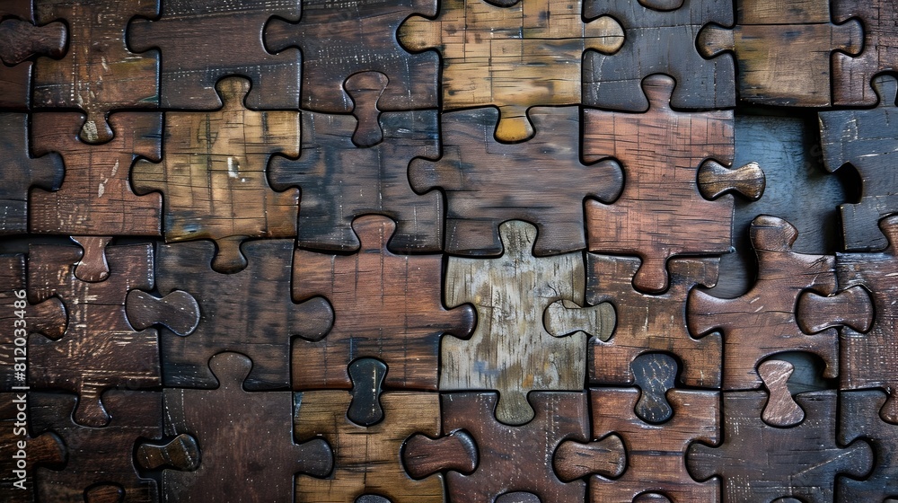 Poster unlocking business potential with creative solutions - symbolic puzzle board representing need for