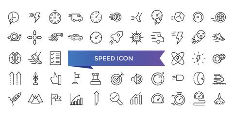 Speed icon collection. Related to fast, slow, movement, productivity, indicator, turbo, speeding, gauge, express and speedometer icons set.