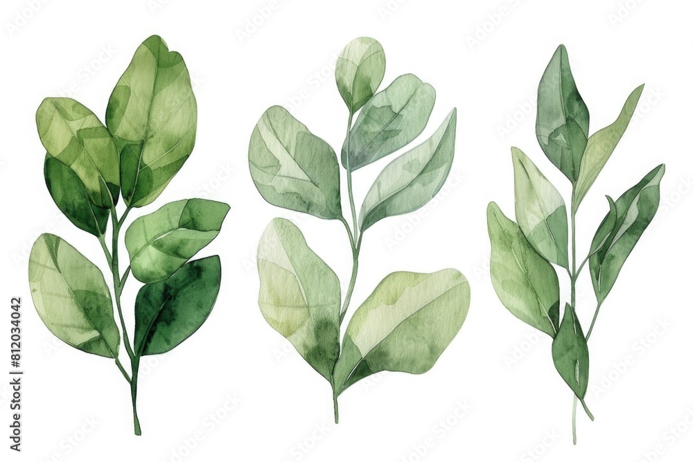 Poster Three different types of leaves on display, ideal for botanical projects