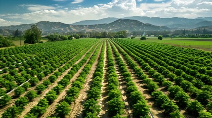 Expansive Aerial View of Sustainable Cannabis Cultivation in Picturesque Countryside Landscape