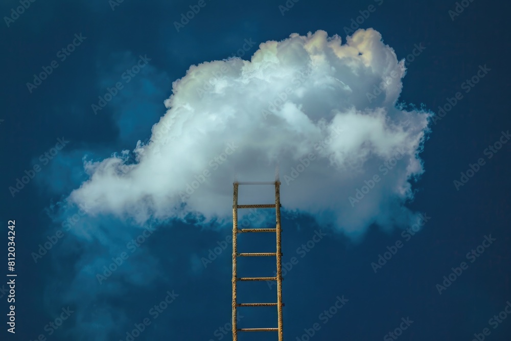 Aufkleber A ladder reaching up to a cloud in the sky. Suitable for surreal concepts