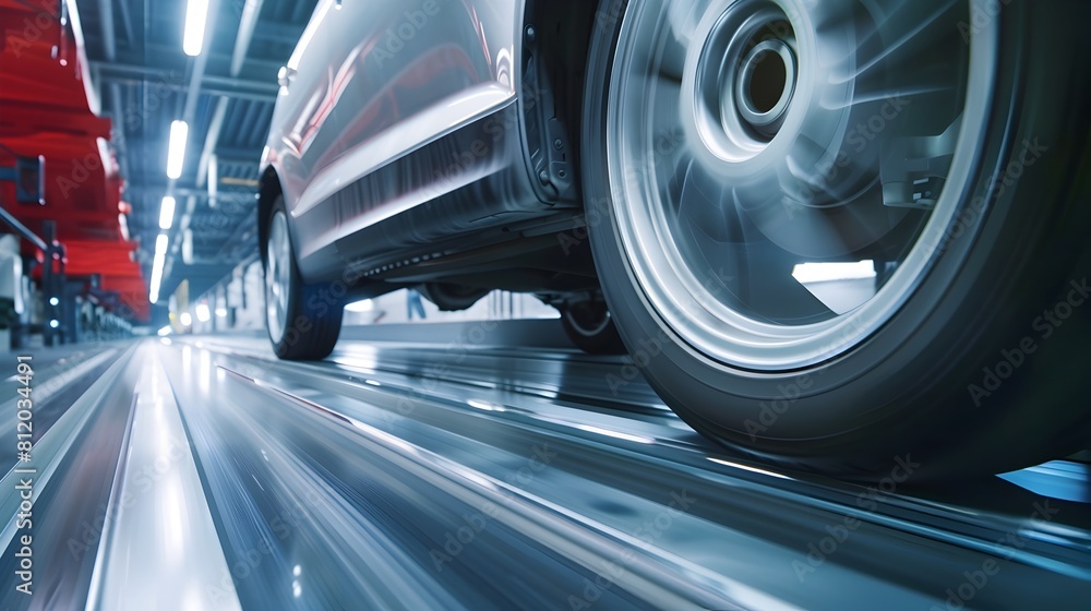 Poster dynamic vehicle brake testing on high-speed track with motion blur effect