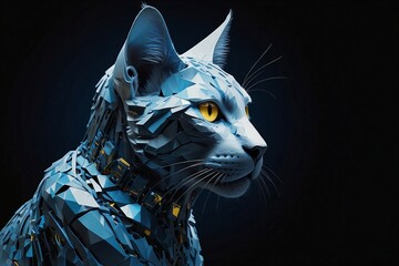Neon Whiskers: The Cyber Cat - A Luminous Portrait with Detailed Circuitry in Intense Blue Shades