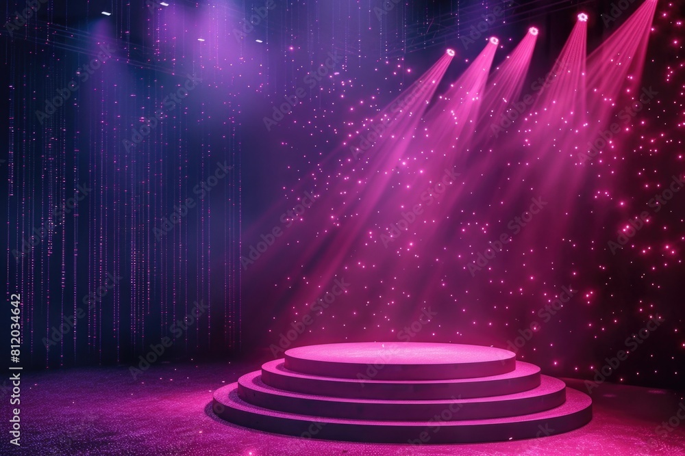 Poster a stage with spotlights and a circular platform, perfect for events and performances