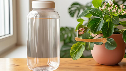 Transparent water bottle, sleek and essential, epitomizing hydration environmental responsibility - obrazy, fototapety, plakaty