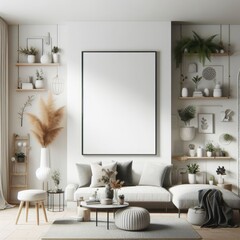 living room with a template mockup poster empty white and With Large Picture Frame image art harmony lively.