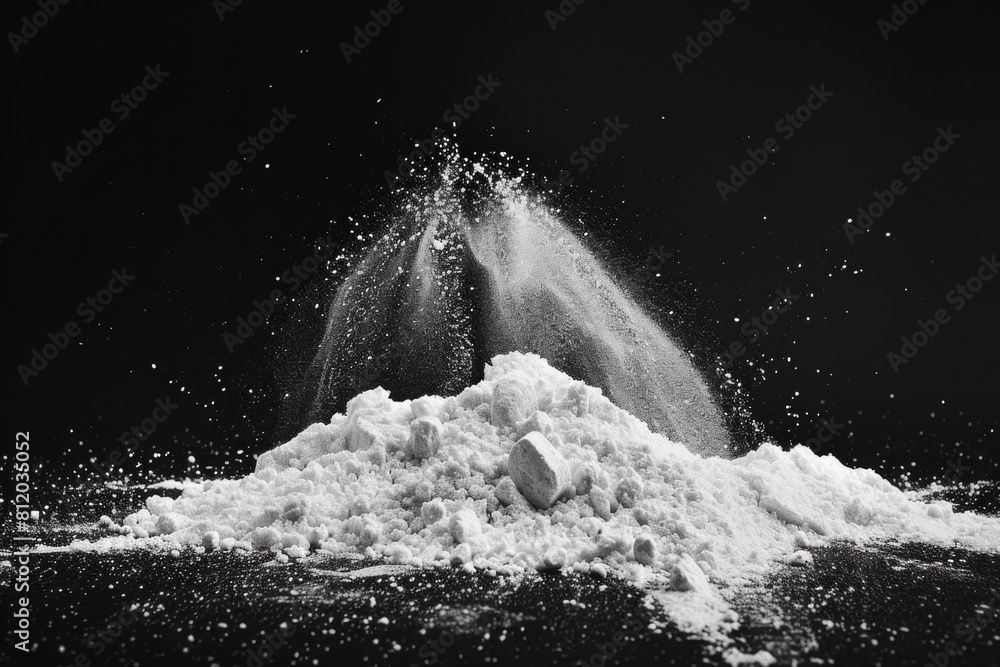 Poster a close-up black and white photo of a pile of powder. suitable for various design projects