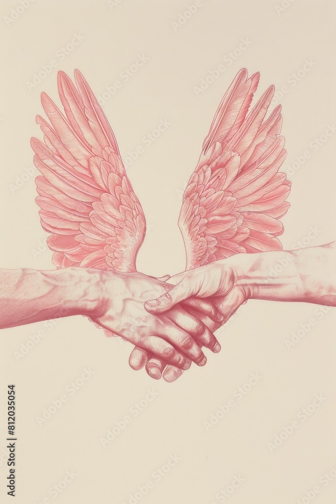 Poster A drawing of two hands holding each other. Suitable for various concepts and designs