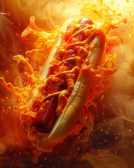 Photo of a hot dog sandwich - obrazy, fototapety, plakaty