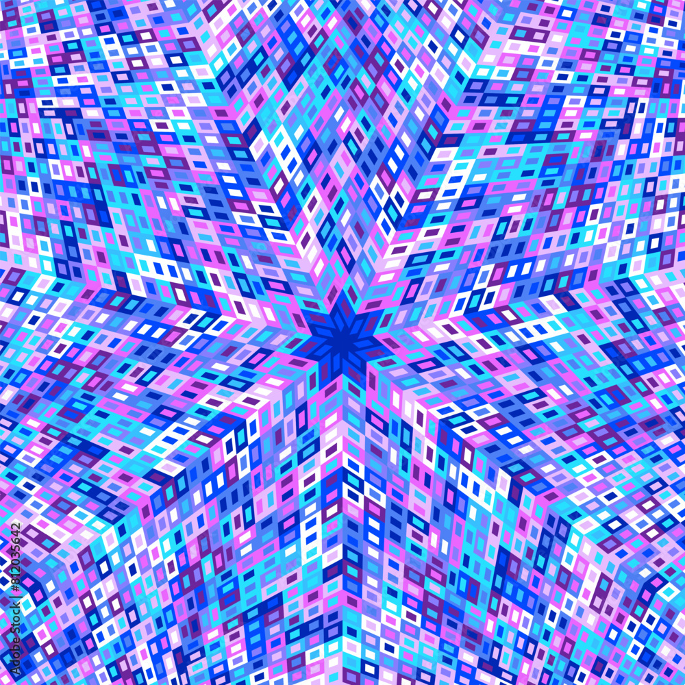 Poster hypnotic geometrical dynamic round tile rectangle mosaic background - circular colorful psychedelic 