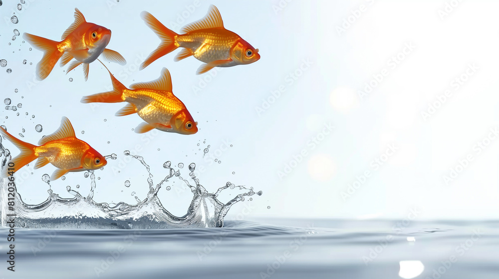 Wall mural A group of four goldfish swimming in a body of water