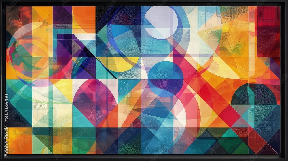 Poster an abstract pattern created by overlapping geometric shapes, set against a warm orange background. t