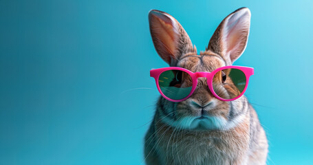 A Rabbit on blue background, fancy animal safari concept, copy space cover wallpaper