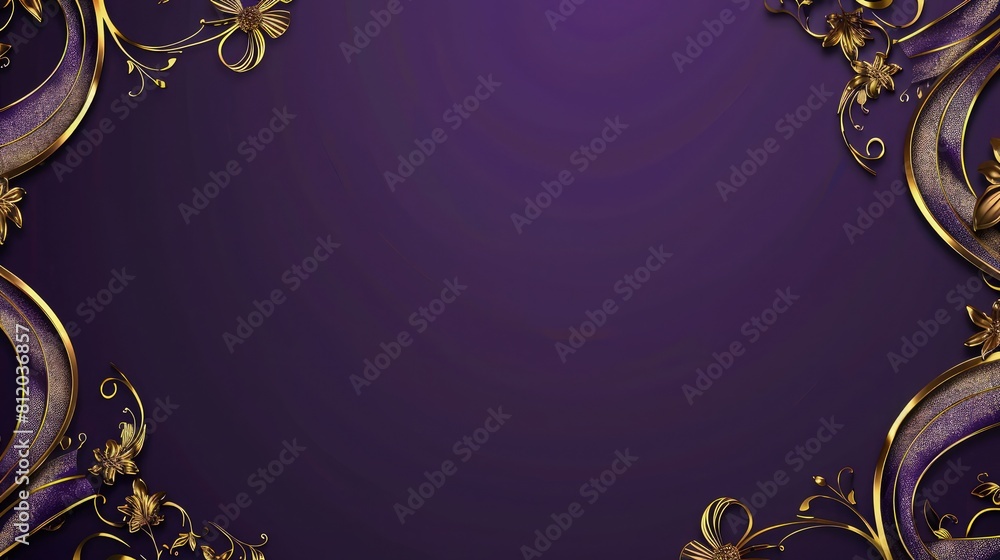 Poster a sophisticated abstract background with a luxurious golden frame, set against a soft purple backgro