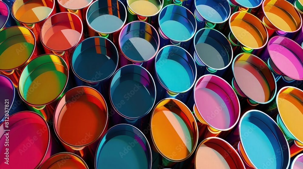 Poster a complex array of geometric shapes on an abstract background, displayed against a vibrant turquoise
