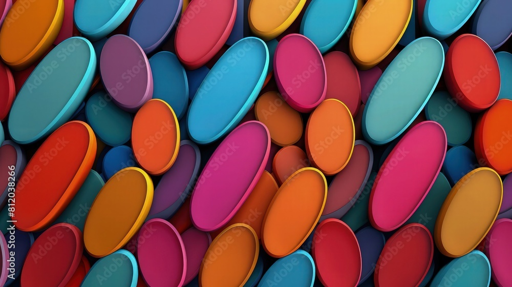 Poster a dynamic and colorful abstract background with diverse oval geometric shapes, against a white backg