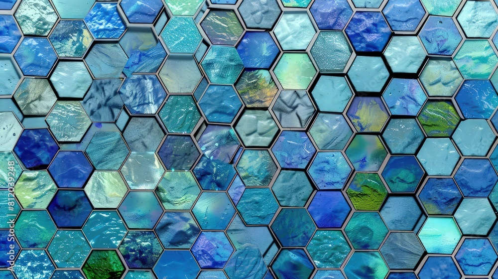 Poster an intricate mosaic colorful hexagon boxes abstract geometric background