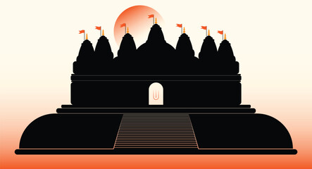 silhouette of Ayodhya Shri Ram Mandir Temple concept vector illustration. 