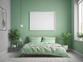 Mock up frame in green bed room minimal decoration contemporary 