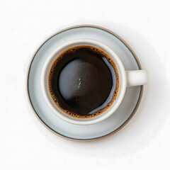 Aerial View of Hot Coffee in a White Ceramic Cup on a Plate