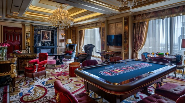 A luxury suite within a casino, offering exclusive gaming and accommodation for VIP guests