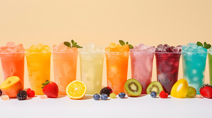 Colorful Assortment of Frozen Desserts with Fresh Fruits on Display