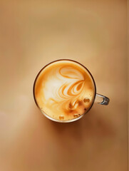 Artistic Top View of a Latte with Beautiful Cream Patterns