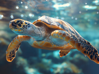 Fototapeta premium Majestic Sea Turtle Swimming Through Ocean Waters