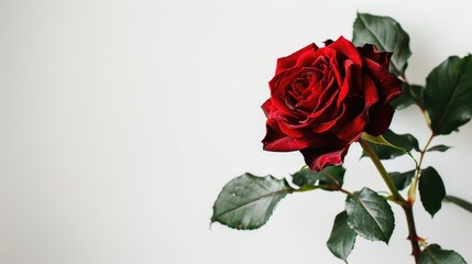 Fototapeta premium A beautiful red rose set against a crisp white backdrop