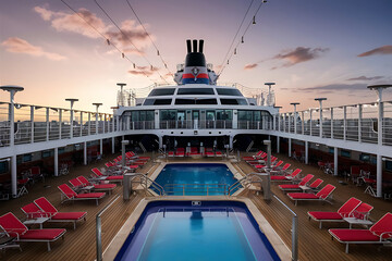 cruise ship at sunset - Powered by Adobe