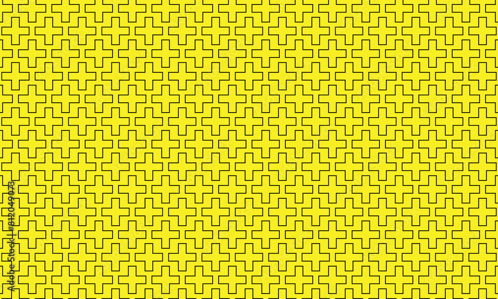 Poster abstract simple geometric stroke plus pattern on yellow.