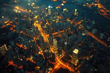 Obraz premium Glowing Cityscape: Aerial Portrait of Urban Luminescence