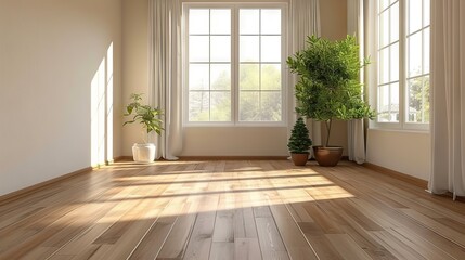 Fototapeta premium White Room with windows and parquet.