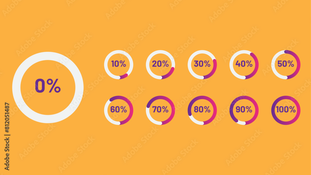 Aufkleber set of infographic percentage pie charts / segment of circle icons 10% - 100%. circle percentage pie