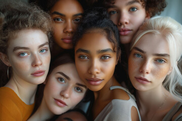Obraz premium A group of beautiful woman looking at the camera, themes of different race, nationality but unity and beauty in diversity.