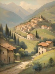 Italian Landscape Vintage Painting Illustration Art