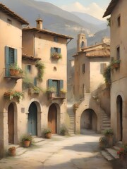 Obraz premium Italian Landscape Vintage Painting Illustration Art
