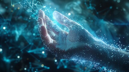 The ethereal touch of a hand bridges the gap between reality and the boundless possibilities of the digital transformation age