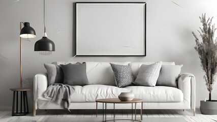 Big Blank Mock Up Frame design hang on wall in living room 