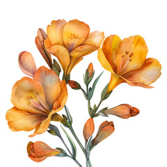 watercolor painting Freesia flower isolated on transparent background.